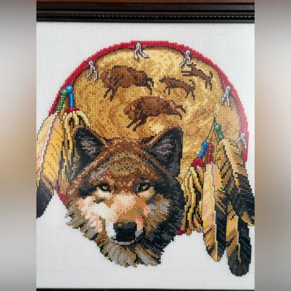 Janlynn Counted Cross Stitch Brother Wolf framed‎ art 16” x 16”